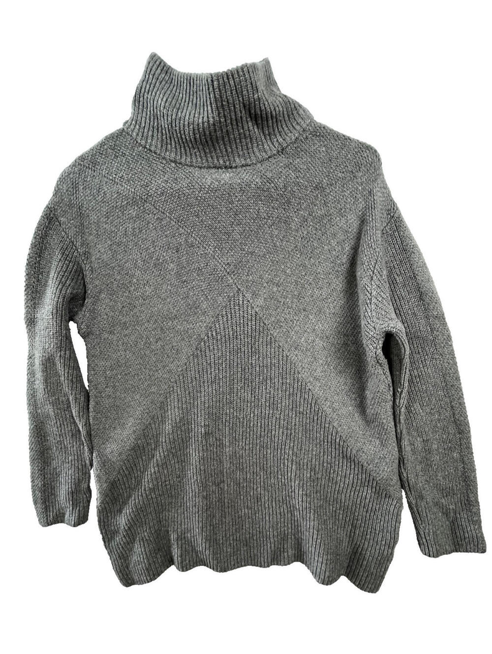 Talbots Gray Turtleneck Sweater MP Petite Mixed Knit Cozy Cotton Blend